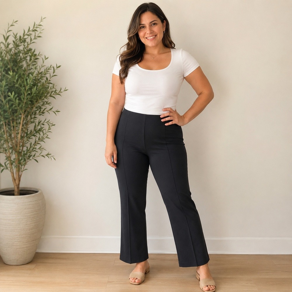 J. Jill Barely Boot Cut Ponte Pants Black Stretch Seam Front Trousers L Petite